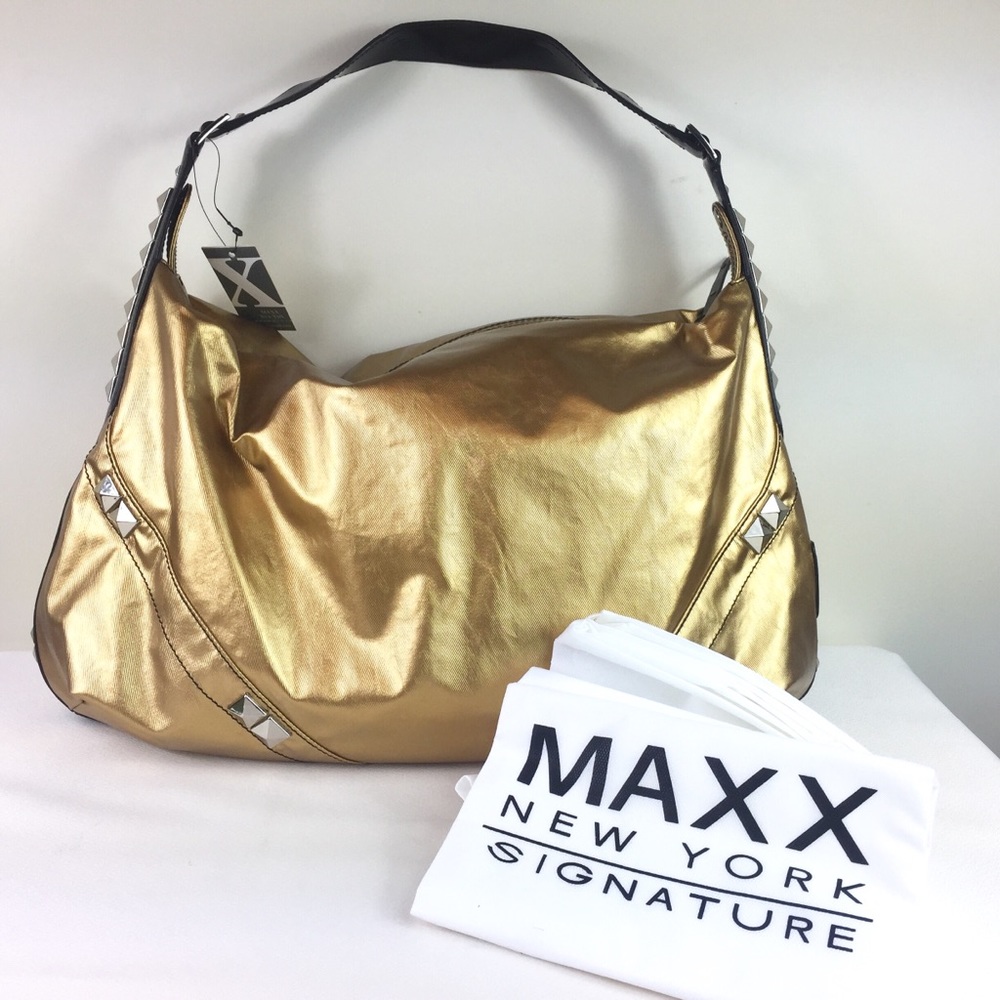 Maxx New York Large Gold Hobo Bag w/ Studs